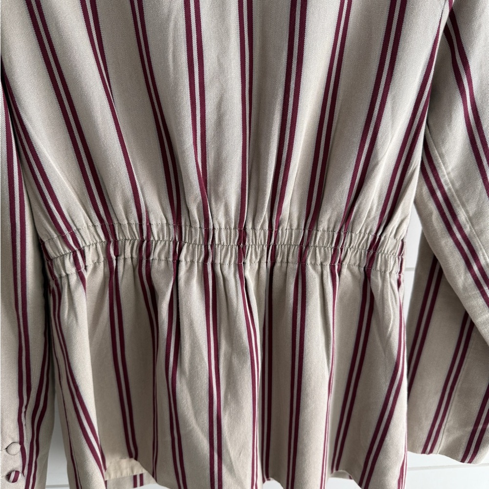 L'Academie Beige and Burgundy Striped Blazer, Size Medium - Picture 4 of 9